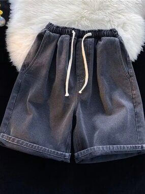 Men's Full Size Elastic Waist Washed Denim Shorts Plus Size